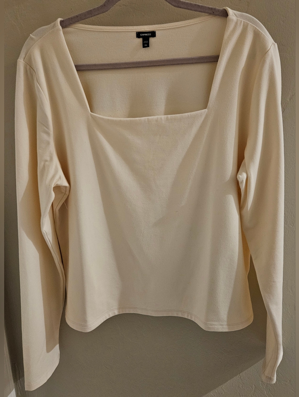 Express Cream Square Neck Top Long Sleeve Cotton Stretch Size XXL